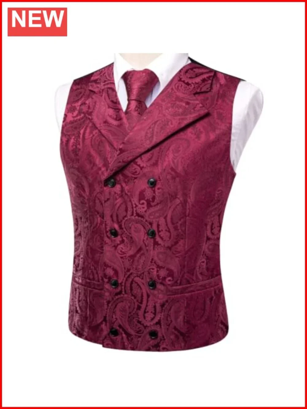 Mens Double Breasted Paisley Vest Tie Set 6 Piece Wedding Formal Party